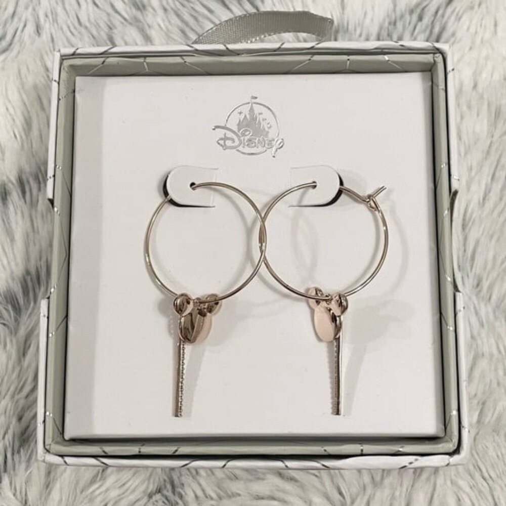 Disney Store Authentic Mickey Mouse Rose Gold Hoops Charm Earrings NEW